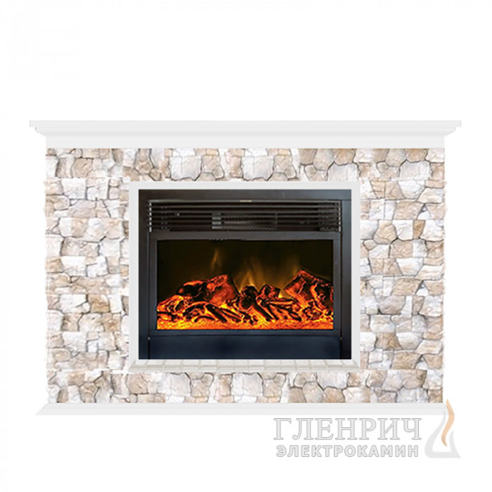 Каминокомплект Пафос 28 Арбат белый - Гленрич [Электрокамин Newflame - Glenrich]